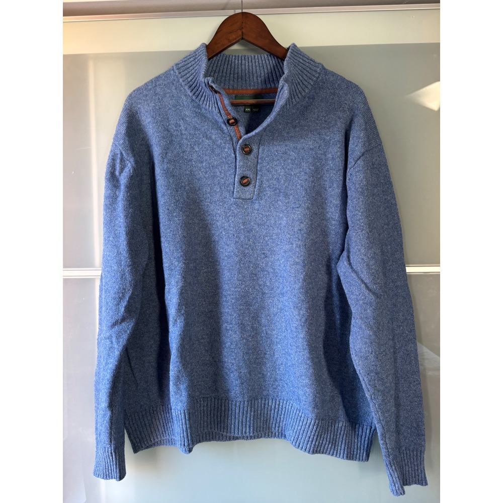 Orvis Men's Wool Cotton Blue‎ Quarter Button Fisherman Pullover Sweater XXL 2XL